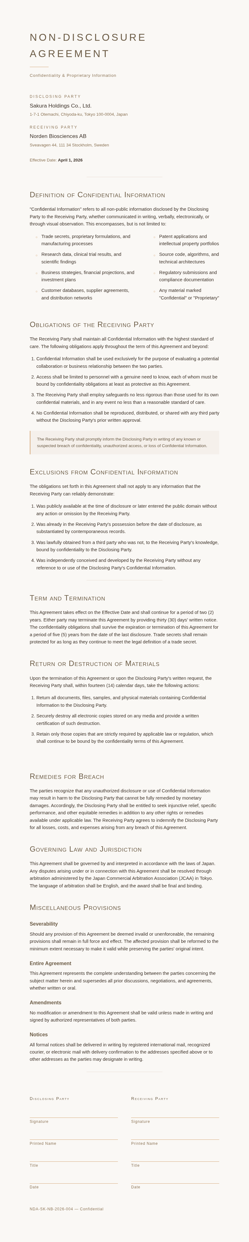 Japandi minimalist Non Disclosure Agreement